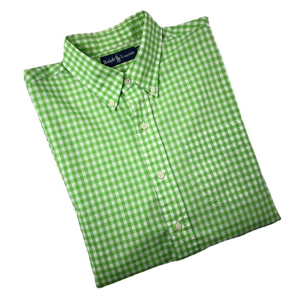 Ralph Lauren  Mens Large Classic Fit Button Down Green Gingham Long Sleeve-L - Picture 1 of 12